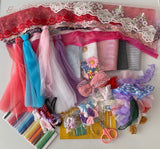 Craftuneed Job lot 30pieces+ small fabric lace trim sewing threads beads flowers for doll dress clothing making kit