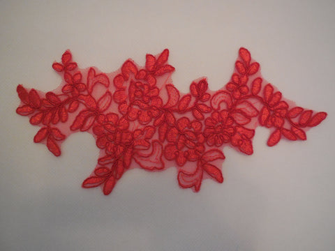 A Red bridal floral lace Applique/ wedding lace motif for sale. 22.2x11cm by pcs