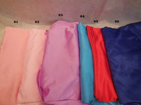 Soft Polyester Satin dress lining fabric 150cm wide. Per Meter. 6colours choices