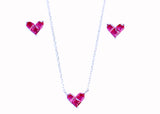 Craftuneed women 925 silver necklace zircon stone rose pink heart necklace & earring set gift
