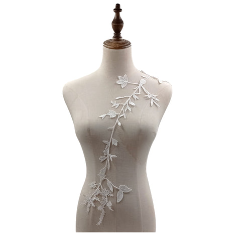 Craftuneed ivory leaves lace motif trim sew on bridal lace applique patch for dress sewing