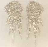Craftuneed a pair of ivory black beads rhinestones lace applique lace wings sequins motif patch