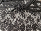 Craftuneed 3 Meters black floral embroidered lace fabric polyester tulle fabric with eyelash lace trim