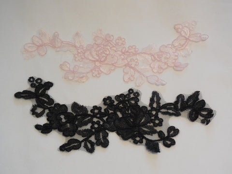 A black or baby pink floral lace applique / bridal tulle floral lace motif is for sale. sold by per piece