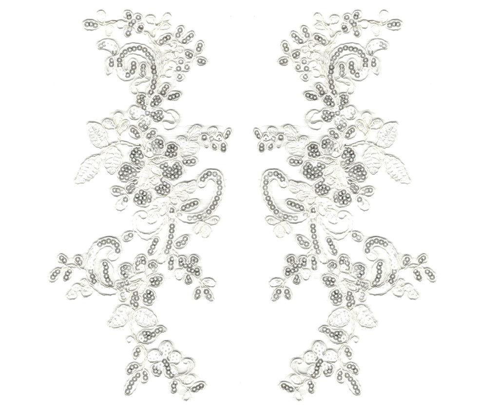 Craftuneed a mirror pair white floral lace applique sew on sequins tulle lace motif patch