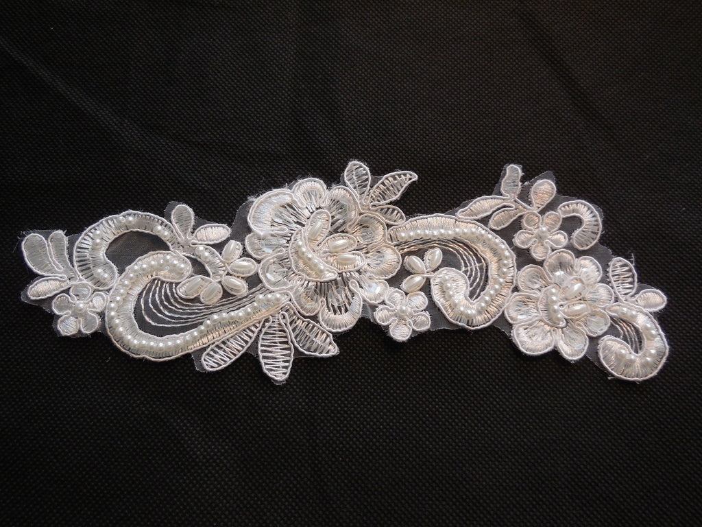 Ivory bridal beaded sequins lace applique /wedding floral lace motif.By piece