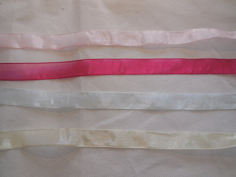 sky blue / champagne / baby Pink / Rose Pink Organza Ribbon in 18mm wide . Sold by Per Meter