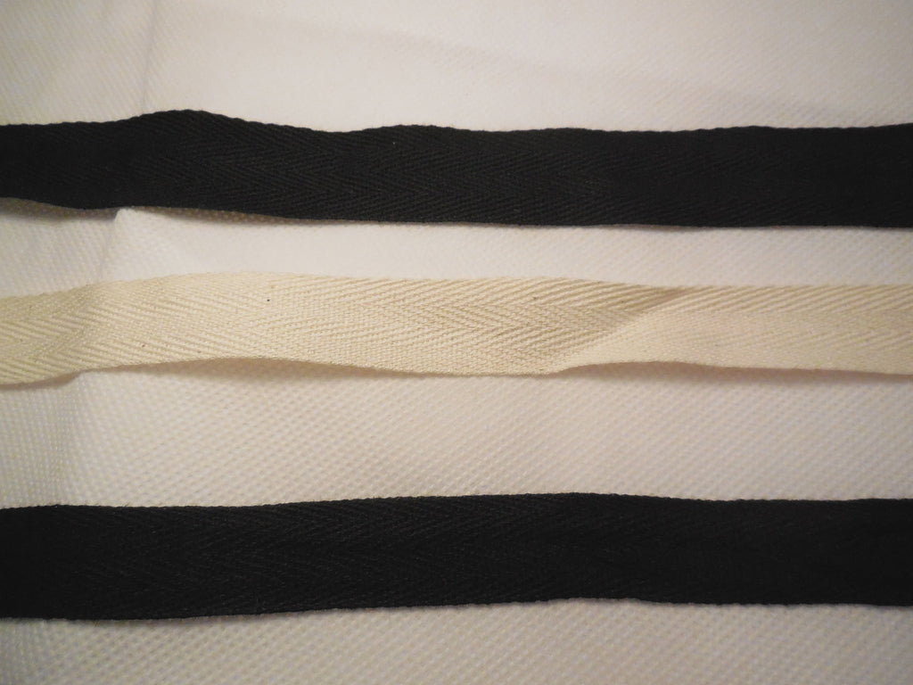 Ivory or Black Plain Cotton Linen Blend Fabric Ribbon / Blank Sewing Label Per M