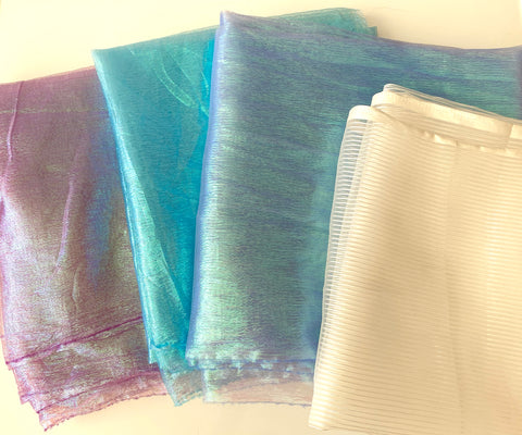 Craftuneed blue lilac turquoise Rainbow Crystal Organza Fabric ivory Sheer Stripe Organza Fabric for dress sewing diy