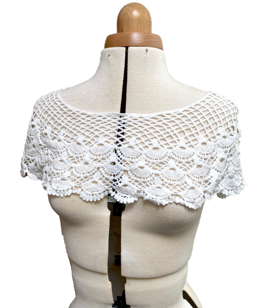 dark ivory or off white cotton crochet lace collar motif applique sewing lace collar patch front & back side Per piece