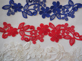 Off white or blue or red floral lace applique / dress making sewing lace motif