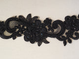 black beaded sequined lace applique / organza beaded floral lace motif is for sale . Sold by per piece