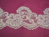 White sequins & beads English lace trim Bridal Wedding tulle Veil trim Per Yard