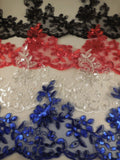 red or blue or black or ivory floral sequined lace trim sequins tulle dress lace trim is for sale. Sold by Per Yard  90cm.