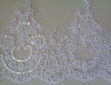 white sequined floral lace trim bridal wedding sequins lace trim sold by Per Yard 90cm