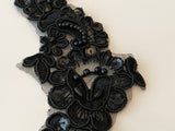 Craftuneed a mirror Pair black beads lace applique sew on floral lace motif patch on organza match pair