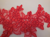 A Red bridal floral lace Applique/ wedding lace motif for sale. 22.2x11cm by pcs