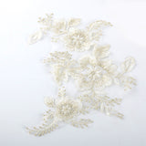Craftuneed off white with gold threads embroidered lace applique sew on floral tulle lace motif patch