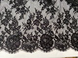 Craftuneed 3 Meters black floral embroidered lace fabric polyester tulle fabric with eyelash lace trim