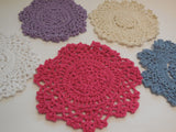 A handmade crochet floral style lace doilies tableware in various colours Sold by per piece