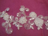 Ivory bridal wedding sequins on floral lace Applique/ floral lace motif.By piece