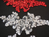 bridal wedding ivory or white or red sequins lace applique / floral lace motif