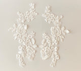 Craftuneed A Mirror pair ivory floral lace appliques sew on cotton embroidered on tulle lace motif patch