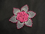 Handmade limited edition white & rose pink floral lace Applique / lace motif is for sale