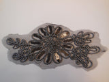 Black & silver cords floral sequins tulle lace Applique / lace motif for sale. 18x7.5cm. Sold by piece
