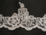 White & Silver cords Floral lace trim/ Bridal Wedding lace trim. sold by Per Yard