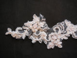 Off white with baby pink cords beaded floral lace applique / bridal wedding beaded lace motif is for sale. sold by per piece