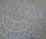 white sequined floral lace trim bridal wedding sequins lace trim sold by Per Yard 90cm