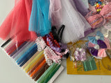 Craftuneed Job lot 30pieces+ small fabric lace trim sewing threads beads flowers for doll dress clothing making kit