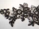 Craftuneed a Pair of black floral lace applique sew on flower embroidered tulle lace motif patch