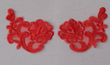 A pair of red floral lace applique red organza embroidered lace motif is for sale.  sold by per pair.