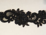 black beaded sequined lace applique / organza beaded floral lace motif is for sale . Sold by per piece