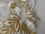 Craftuneed Mirror pair ivory & gold cords floral lace appliques sew on flower tulle lace motif patch