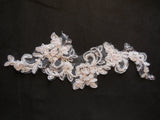 Off white with baby pink cords beaded floral lace applique / bridal wedding beaded lace motif is for sale. sold by per piece