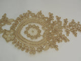 Large Gold floral lace applique with gold cords / lace motif for sale. By piece