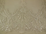 off white silver cord sequined lace trim bridal embroidered tulle lace trim Sold by Per Yard 90cm