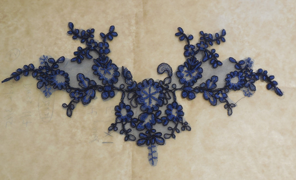 A baby pink or navy blue floral lace applique tulle lace motif is for sale. By piece