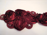 Grey or Dark Red Jewellery Rhinestones fabric floral applique/ motif For sewing