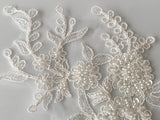 A mirror match pair ivory beads lace applique sew on floral sequins lace motif patch