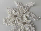 Craftuneed a mirror pair white glitter rhinestones floral lace applique sew on flower motif patch