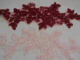 wine or baby pink floral lace applique / bridal floral tulle lace motif is for sale. sold by per piece