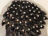 Craftuneed a pair of ivory black beads rhinestones lace applique lace wings sequins motif patch
