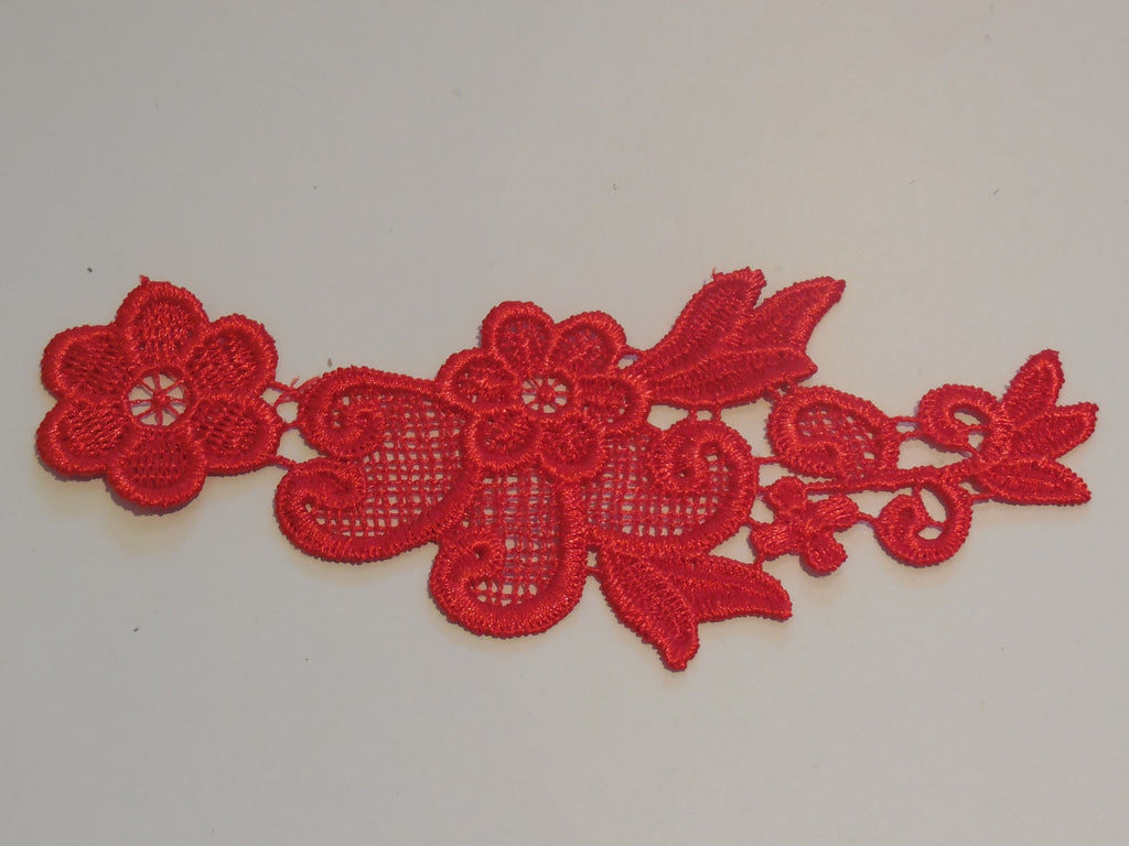 Craftuneed small piece of red bridal floral lace applique sew on flower lace motif patch for dress sewing Per Piece
