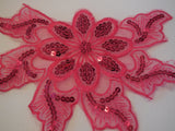 Rose Pink sequins floral lace applique / lace motif for sale. size 19x14.2cm