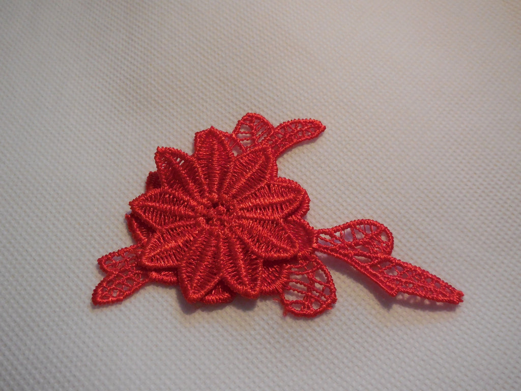 Small red or off white double layer flower lace patch sew on floral lace applique motif