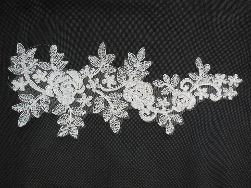 Large piece of ivory bridal wedding lace Applique / floral lace motif . Sold by per piece